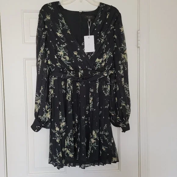 strapless open back dress Tory Burch Printed Tie Waist Dress Painted Geo Midi Silk Long Sleeve main image 1